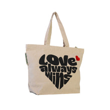 Afbeelding in Gallery-weergave laden, Duurzame tas met rits gerecycled katoen met hart Love Always Wins