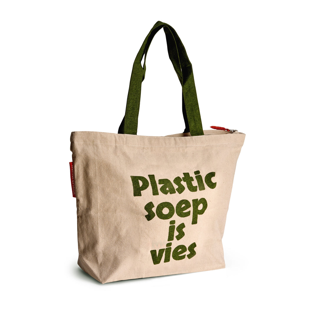 Duurzame shopper NoMorePlastic Plastic soep is viess Bedrukken tassen